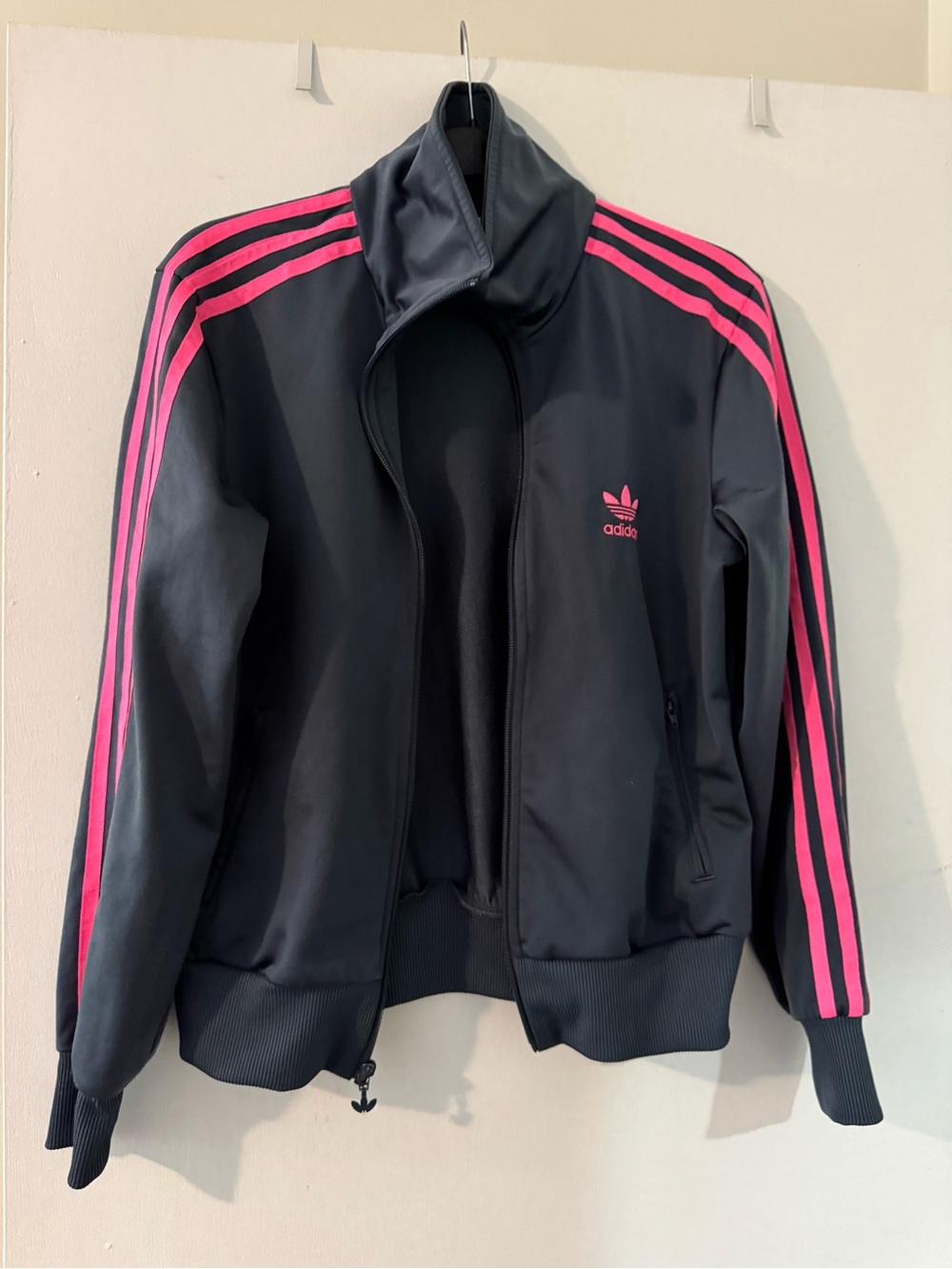 Adidas Women’s Blue Track Jacket with Pink Stripes